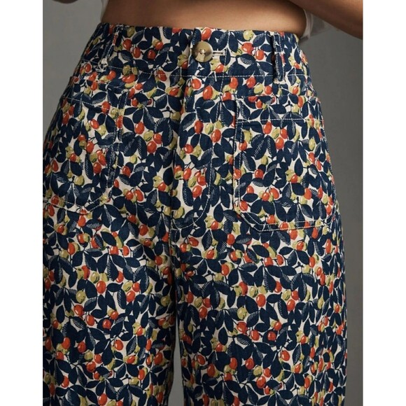 MAEVE Anthropologie Olive Leaves Colette Crop Wide Leg Pants sz. 31 Fit sz. M - Picture 10 of 11